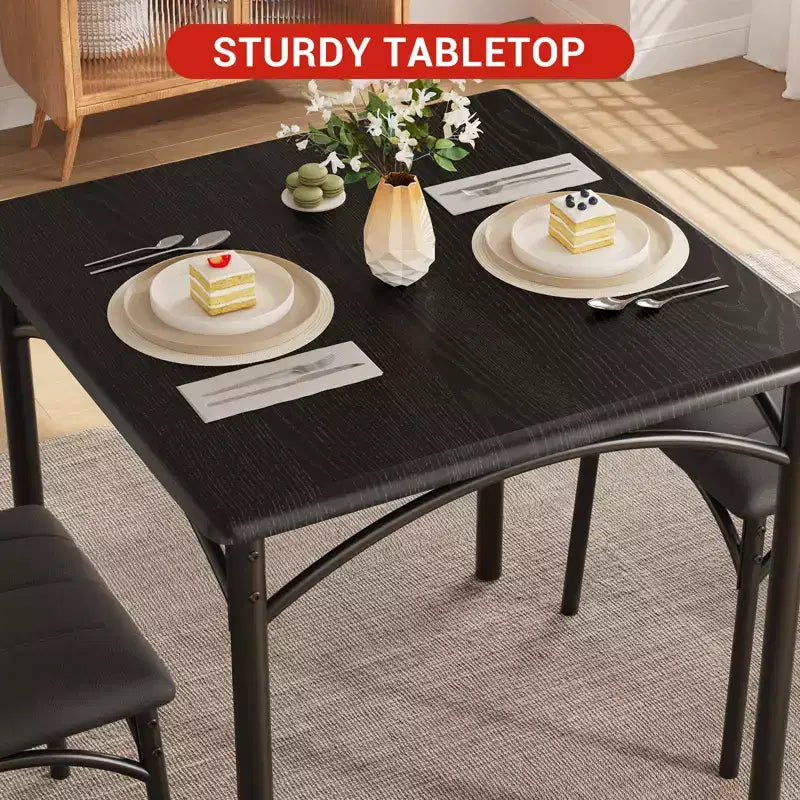 Square Dining Table Set for 2 with Upholstered Chairs