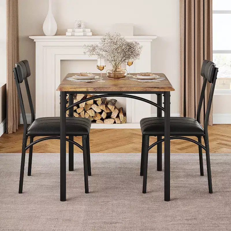 Square Dining Table Set for 2 with Upholstered Chairs