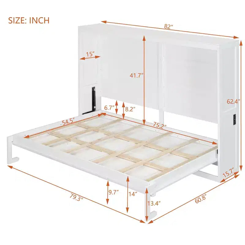 Wood Murphy Bed with Charging Ports