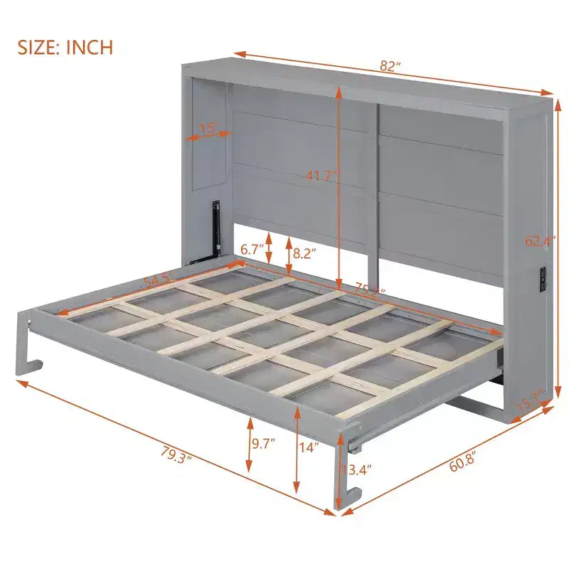 Wood Murphy Bed with Charging Ports