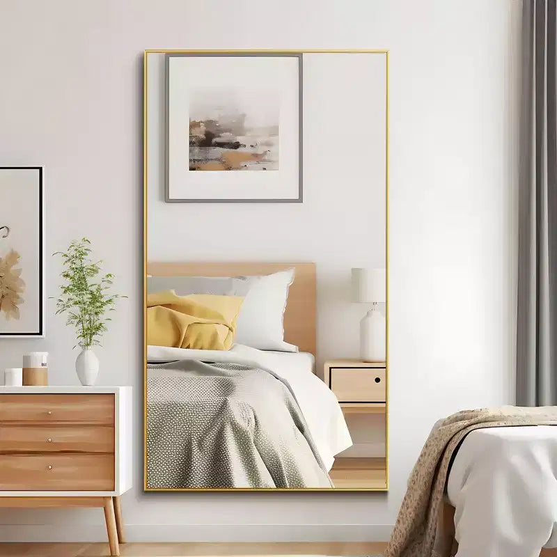 35 in. W x 59 in. H Rectangular Metal Framed Wall Mirror in Gold