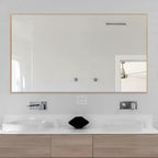 35 in. W x 59 in. H Rectangular Metal Framed Wall Mirror in Gold