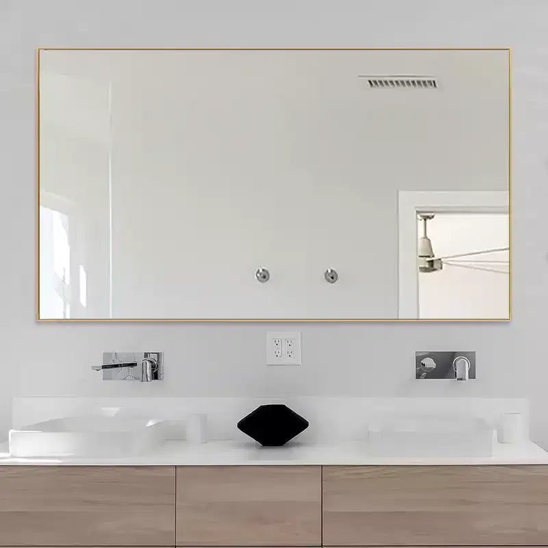 35 in. W x 59 in. H Rectangular Metal Framed Wall Mirror in Gold