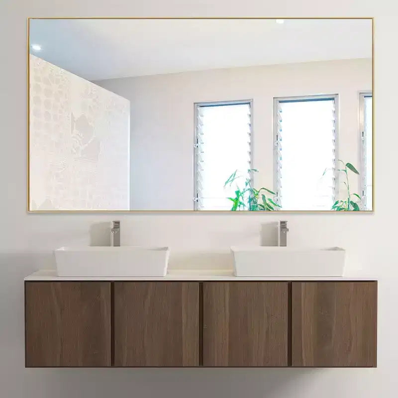 35 in. W x 59 in. H Rectangular Metal Framed Wall Mirror in Gold