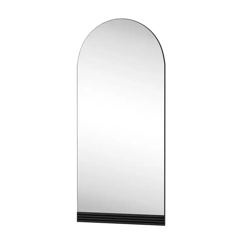 31 in. W x 71 in. H Full-Length Arched Wood Frame Wall Mirror with Striped Wooden Base in Black