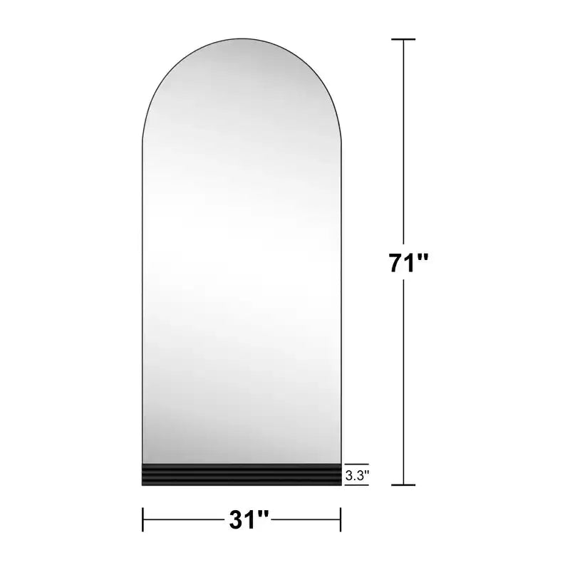 31 in. W x 71 in. H Full-Length Arched Wood Frame Wall Mirror with Striped Wooden Base in Black