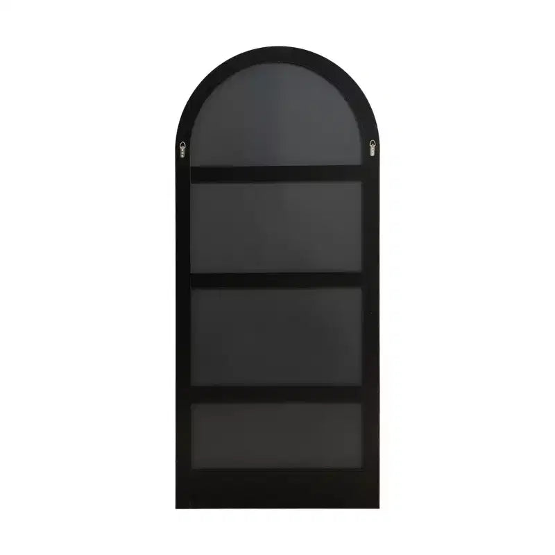 31 in. W x 71 in. H Full-Length Arched Wood Frame Wall Mirror with Striped Wooden Base in Black