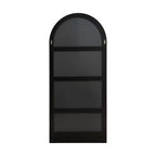31 in. W x 71 in. H Full-Length Arched Wood Frame Wall Mirror with Striped Wooden Base in Black