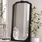 30 in. W x 69 in. H Arched Solid Wood Framed Full Length Mirror in Black