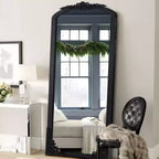 30 in. W x 69 in. H Arched Solid Wood Framed Full Length Mirror in Black
