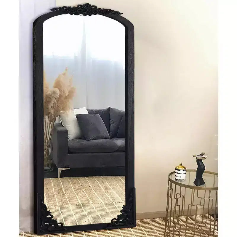 30 in. W x 69 in. H Arched Solid Wood Framed Full Length Mirror in Black