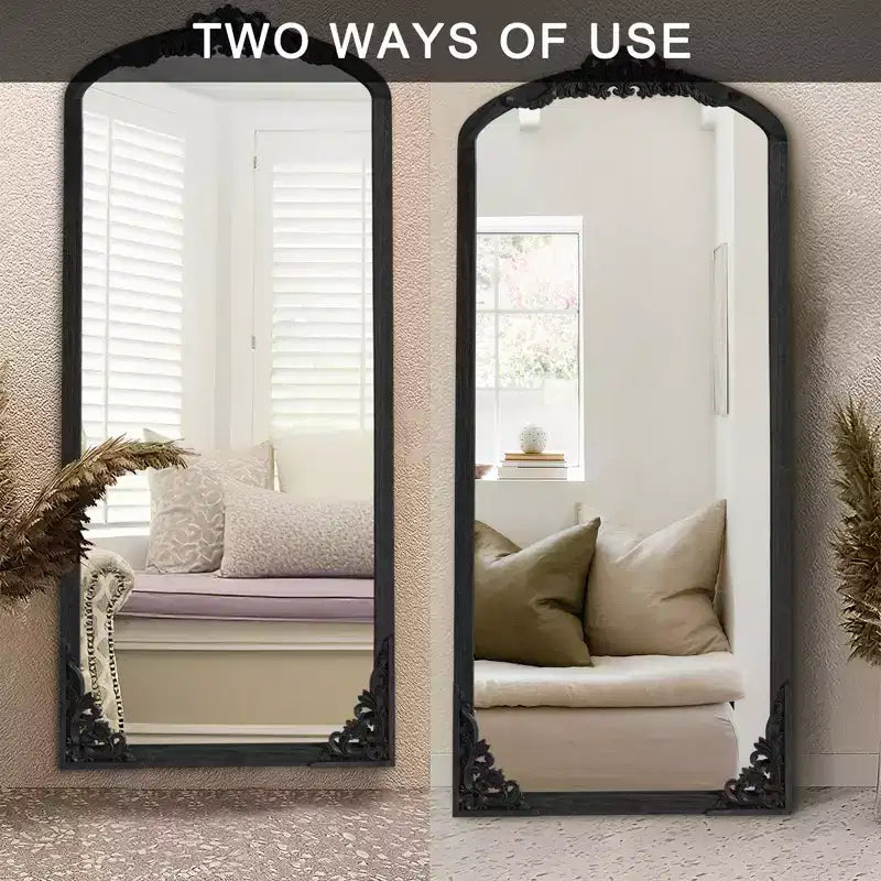 30 in. W x 69 in. H Arched Solid Wood Framed Full Length Mirror in Black