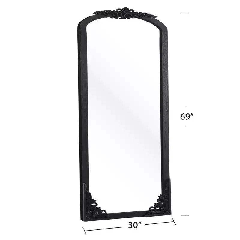 30 in. W x 69 in. H Arched Solid Wood Framed Full Length Mirror in Black
