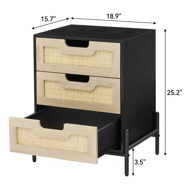 3-Drawer Nightstand with Metal Legs