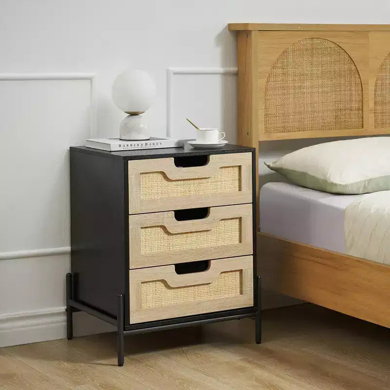 3-Drawer Nightstand with Metal Legs