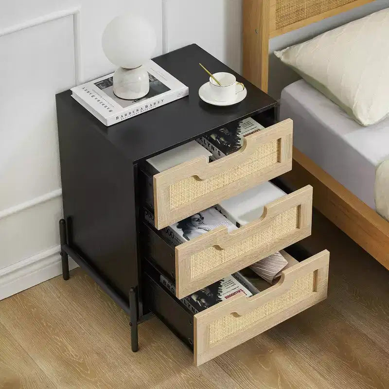 3-Drawer Nightstand with Metal Legs