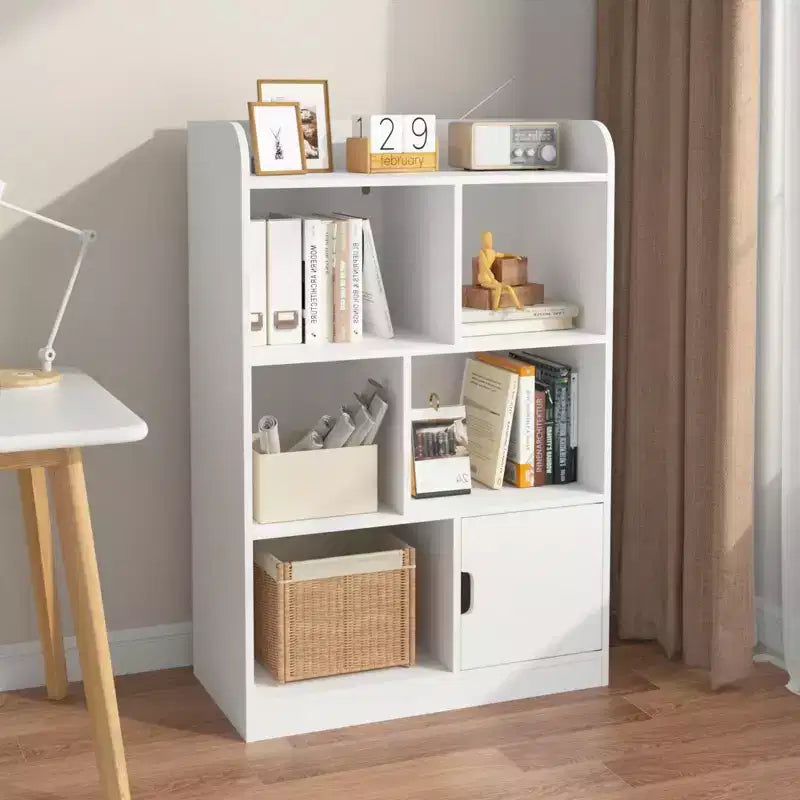 7-Shelf Freestanding Bookshelf with Cube Organizer for Bedroom and Living Room
