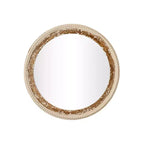 Round Wood Wall Mirror with Boho Bead Frame