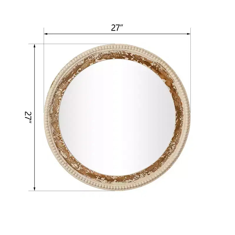 Round Wood Wall Mirror with Boho Bead Frame