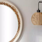 Round Wood Wall Mirror with Boho Bead Frame
