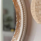 Round Wood Wall Mirror with Boho Bead Frame