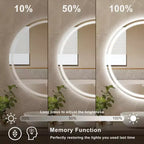Round Frameless LED Bathroom Vanity Mirror with Anti-Fog and Dimmable Light