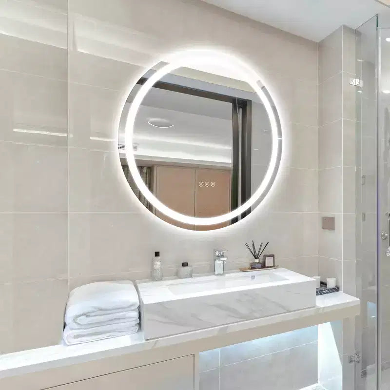 Round Frameless LED Bathroom Vanity Mirror with Anti-Fog and Dimmable Light