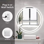 Round Frameless LED Bathroom Vanity Mirror with Anti-Fog and Dimmable Light