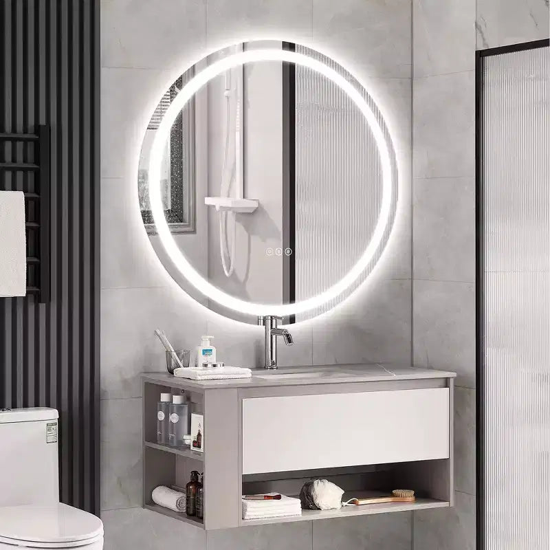Round Frameless LED Bathroom Vanity Mirror with Anti-Fog and Dimmable Light