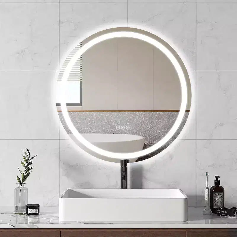 Round Frameless LED Bathroom Vanity Mirror with Anti-Fog and Dimmable Light