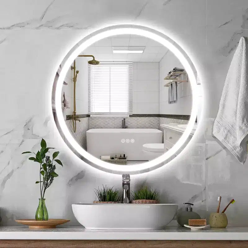 Round Frameless LED Bathroom Vanity Mirror with Anti-Fog and Dimmable Light