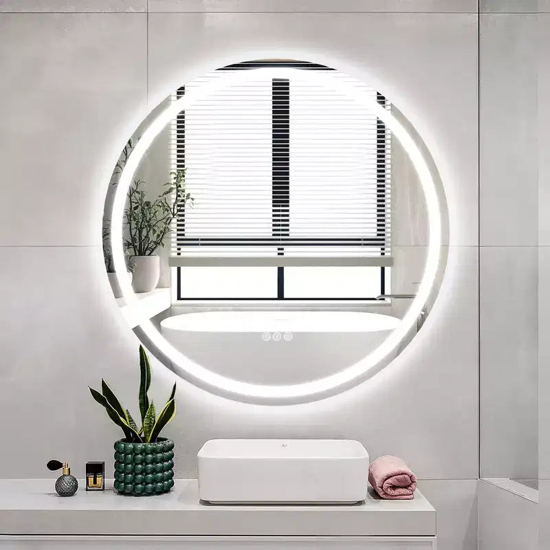 Round Frameless LED Bathroom Vanity Mirror with Anti-Fog and Dimmable Light