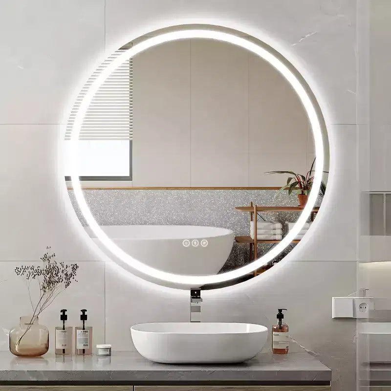 Round Frameless LED Bathroom Vanity Mirror with Anti-Fog and Dimmable Light