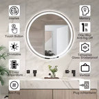 Round Frameless LED Bathroom Vanity Mirror with Anti-Fog and Dimmable Light