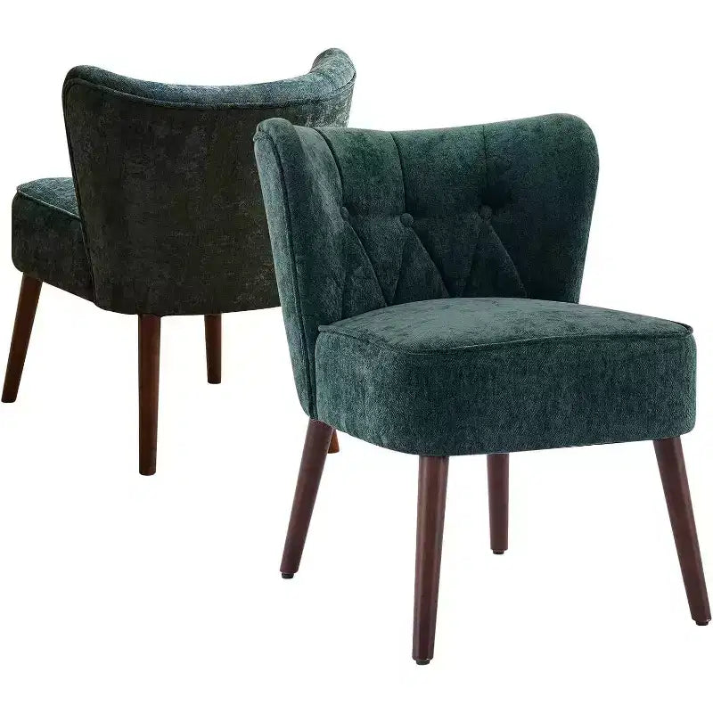 Modern Armless Velvet Chair with Wooden Legs (Multiple Colors)