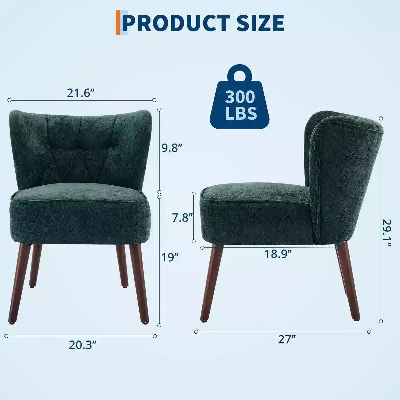 Modern Armless Velvet Chair with Wooden Legs (Multiple Colors)