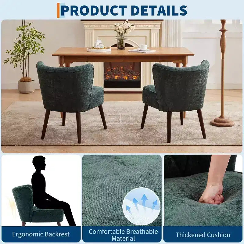 Modern Armless Velvet Chair with Wooden Legs (Multiple Colors)