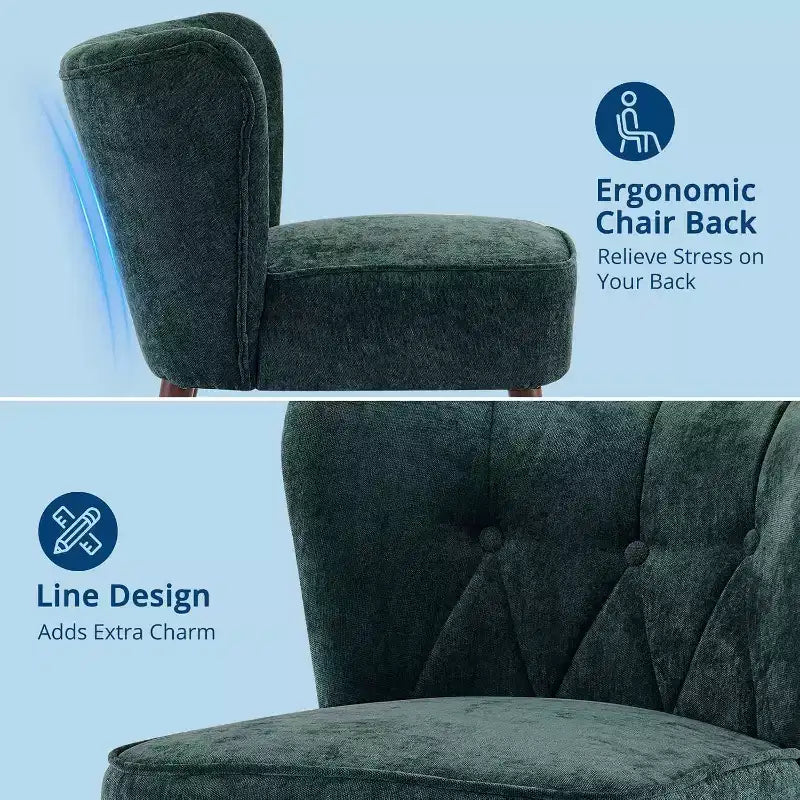 Modern Armless Velvet Chair with Wooden Legs (Multiple Colors)