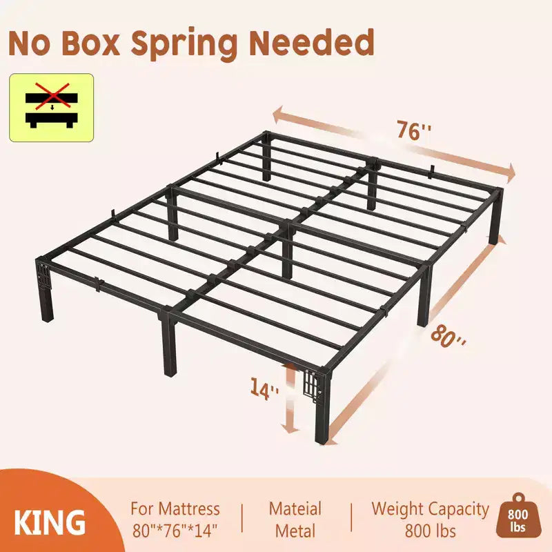 Metal Bed Frame with Screwless Assembly – King Size