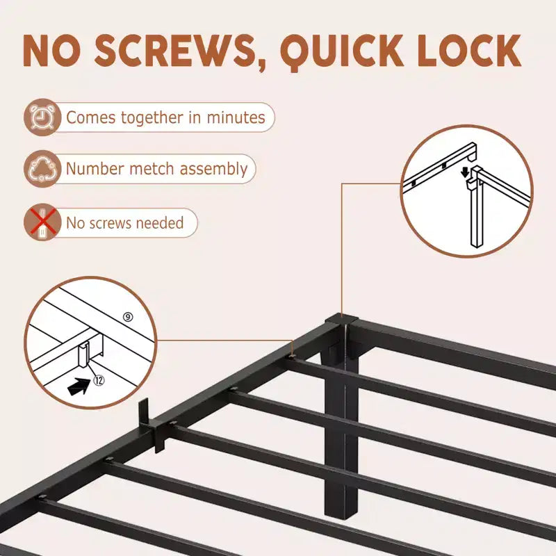 Metal Bed Frame with Screwless Assembly – King Size