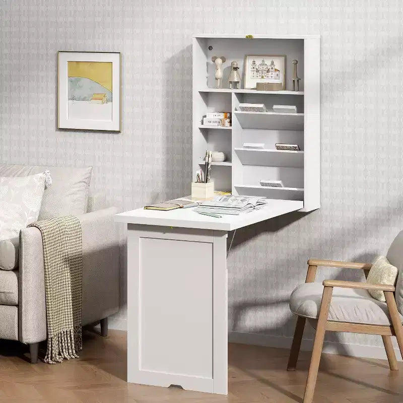Sandinrayli Wall Mounted Space Saving Fold Out Convertible Desk, White