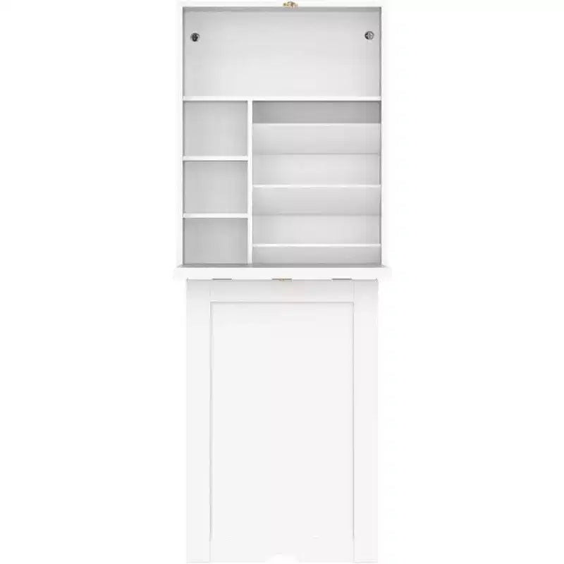 Wall Mounted Fold-Out Desk with Storage Shelves, White
