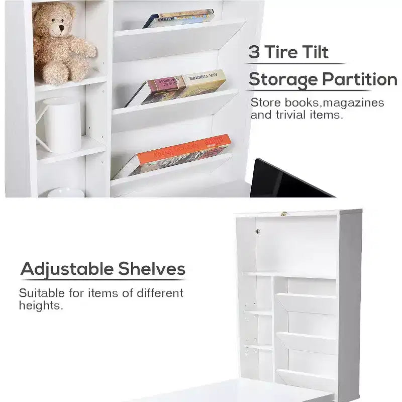 Wall Mounted Fold-Out Desk with Storage Shelves, White