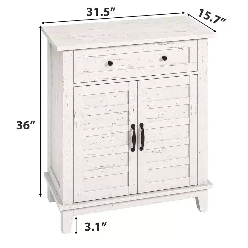 Farmhouse Storage Cabinet with 3 Adjustable Shelves and Drawer – Kitchen & Entryway Organizer