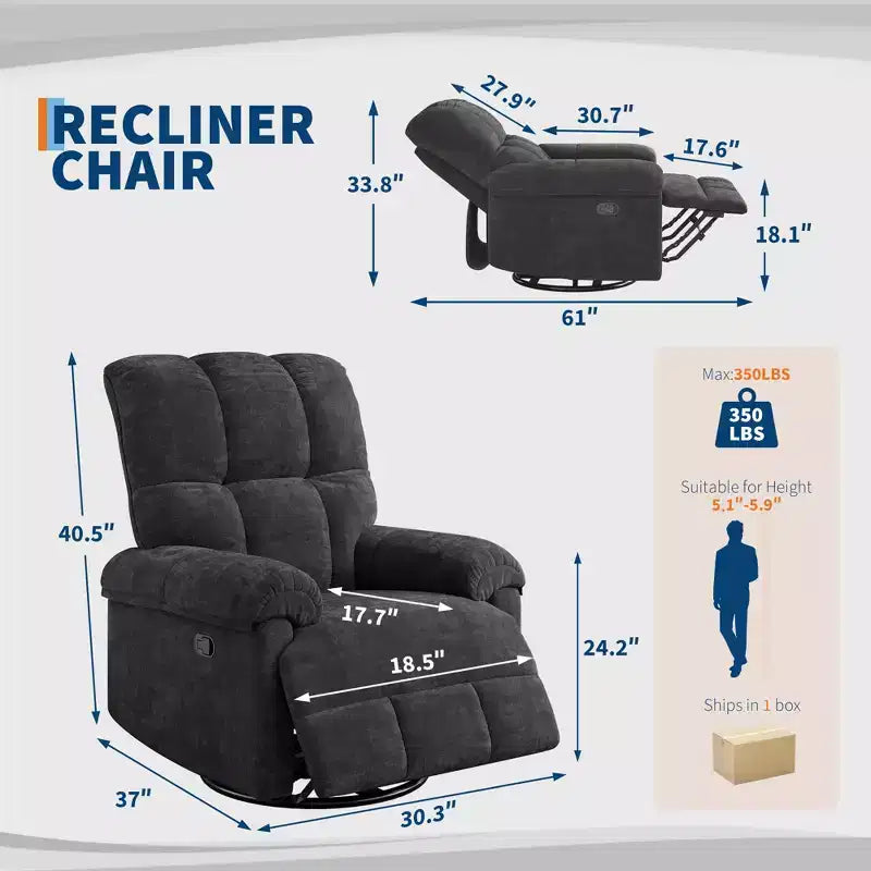 Oversized Swivel Rocker Recliner Chair with Chenille Upholstery