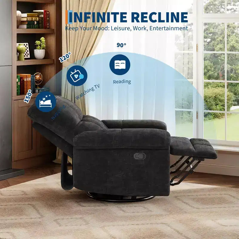 Oversized Swivel Rocker Recliner Chair with Chenille Upholstery