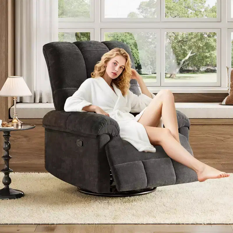 Oversized Swivel Rocker Recliner Chair with Chenille Upholstery