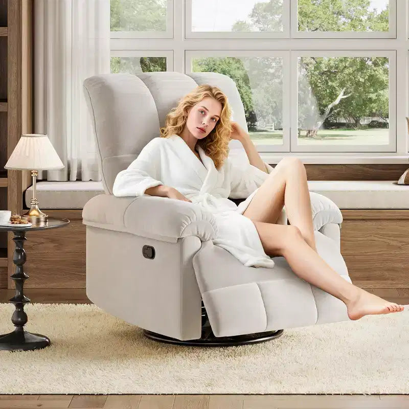 Oversized Swivel Rocker Recliner Chair with Chenille Upholstery