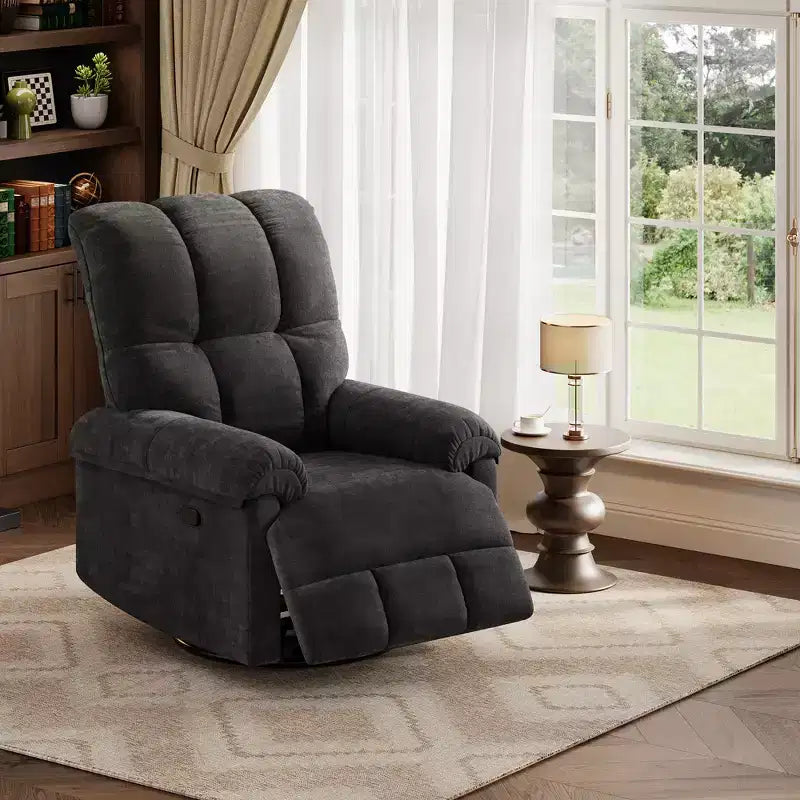Oversized Swivel Rocker Recliner Chair with Chenille Upholstery