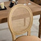 Set of 2 French Style Dining Chairs with Rattan Back and Linen Upholstery